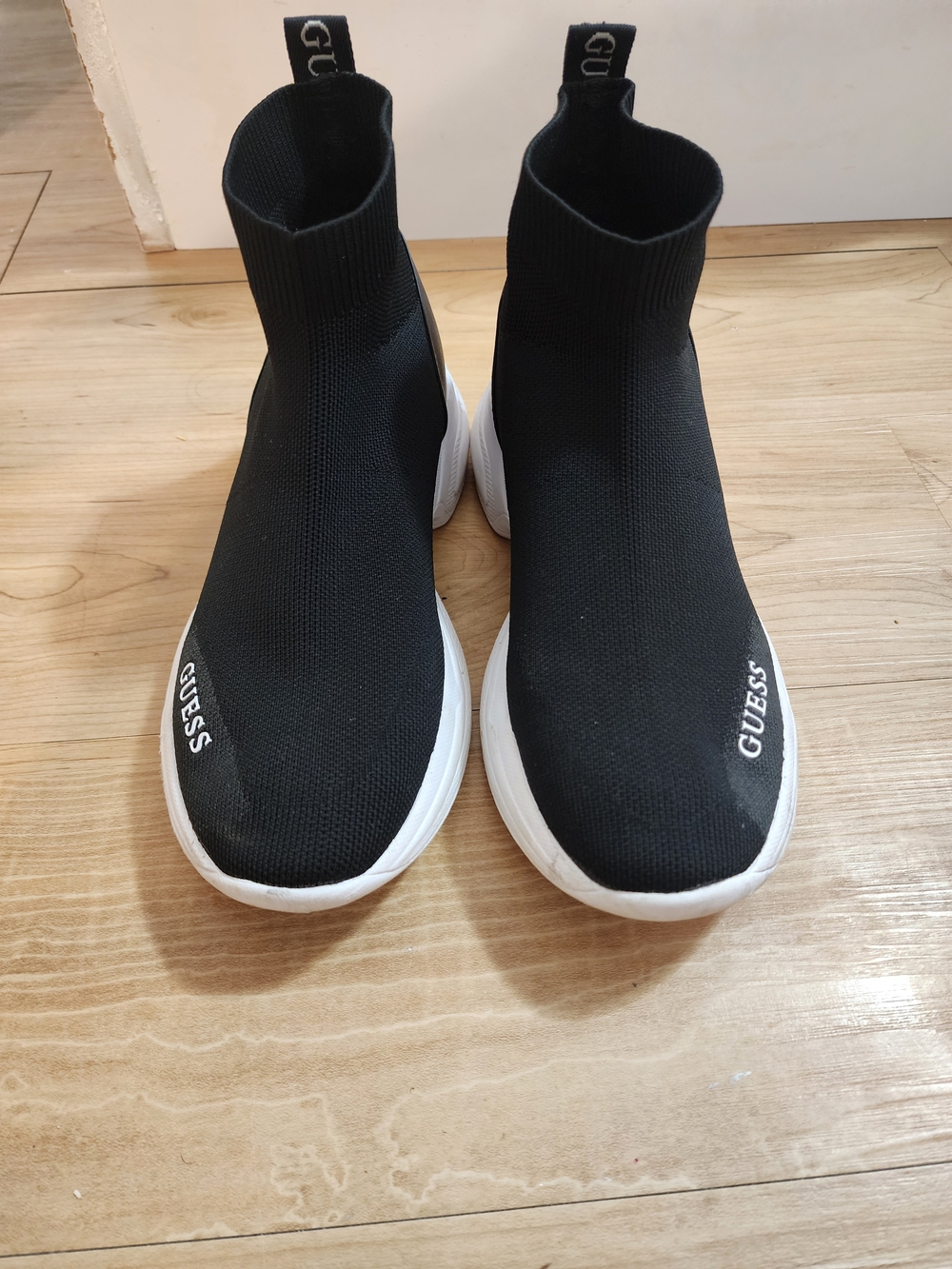 Guess Black Knit Slip-On Sock Sneakers with White Sole